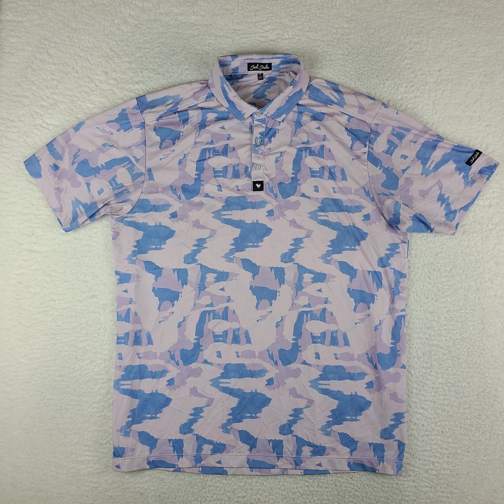 Bad Birdie Polo Shirt‎ Mens XL Blue Pink Dyed Geometric Performance Golf